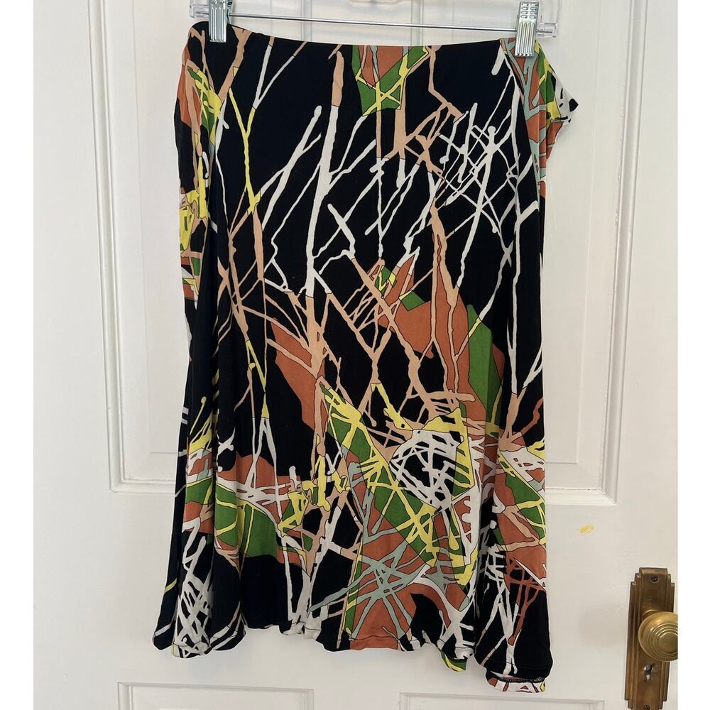 Missoni Black Abstract Print Silk Knit Skirt Black Brush Stroke Waist 37 in FLAW